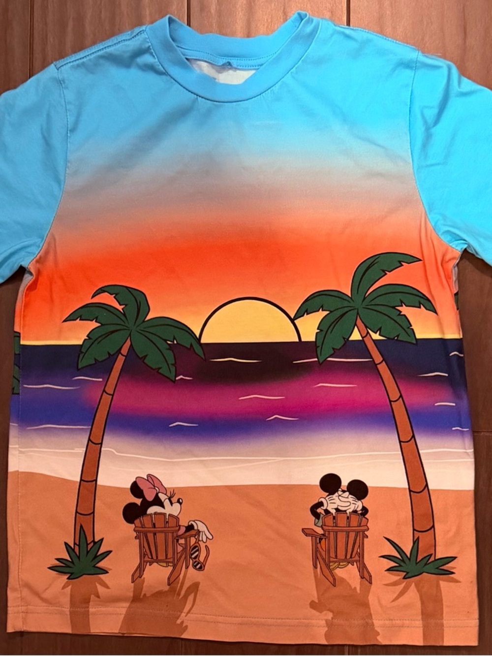 Disney Blue Orange Purple Sunset Minnie & Mickey Beach T-Shirt